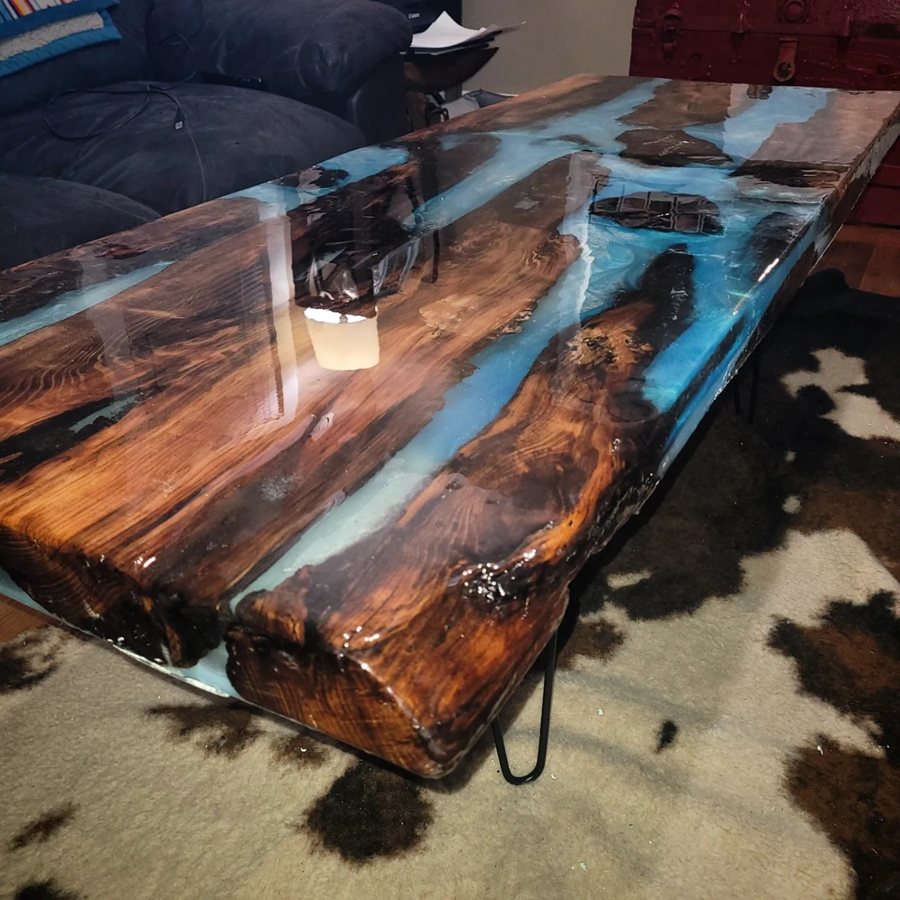 Blue resin coffee table